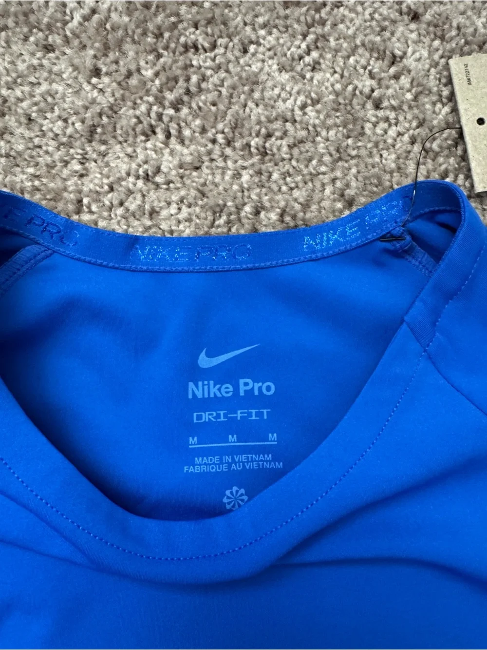 Nike Pro Dri-FIT Women's Cropped Long Sleeve Crew Neck Stretch Top Blue M Gym